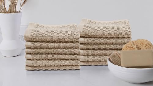 COTTON CRAFT Euro Spa Waffle Wash Cloth - Set of 12 Linen Washcloth | Luxury Face Towel Set - 100% Cotton - Soft Plush Absorbent Low Lint Quick Dry - Gym Shower Beach Bath Kitchen - 12x12 inches - color: Linen, size: 12 Pack Wash Cloths