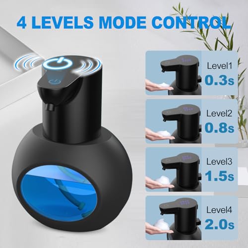 Automatic Foaming Soap Dispenser, 15oz/420ml Smart Hand Soap Dispensers, Touchless Wall Mount with 4-Level Adjustable, Rechargeable Foaming Hand Soap Dispenser for Bathroom Kitchen Office Black - color: Black