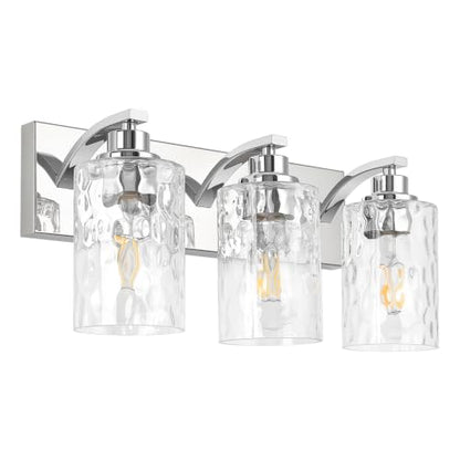 3-Light Bathroom Light Fixtures Modern Chrome Vanity Lights | Easy to Install Clear Hammered Glass Shades, Rippled Glow, Wall Mount Up or Down, E26 Socket, Hardwired, 120V - color: Chrome Hammer, size: 3 Lights