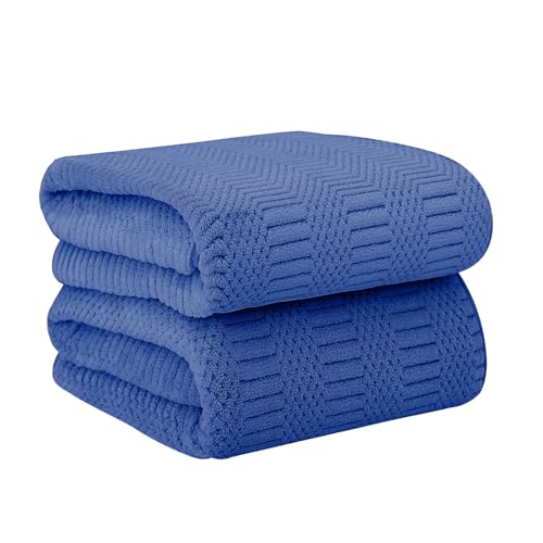 JML Microfiber Bath Towels, Navy, 30" x 60", 2 Pack | Hanging Hook, Lint Free, Oversized, Soft, Super Absorbent, Fast Drying, Use for Sport, Fitness, Yoga, Diamond Cross Grid - color: Diamond Cross Grid Navy, size: 2 Pack (30 in x 60 in)
