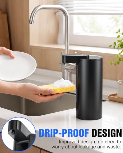 Fantictas Touchless Foaming Soap Dispenser, Stainless Steel Touchless Pump | Automatic Foam Soap Dispenser, USB-C Rechargeable Sensor Pump with 3 Adjustable Levels, Bathroom & Kitchen - color: Black, style: Foam