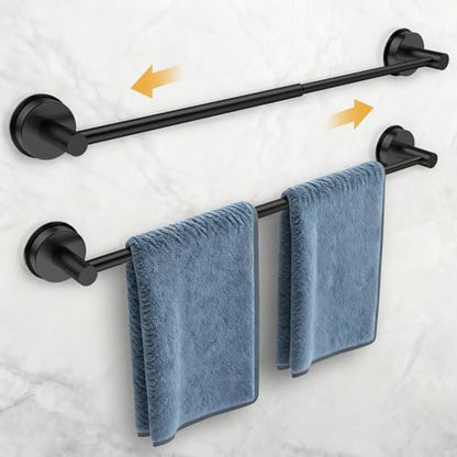 14.6inch~24inch Towel Racks for Bathroom,Adjustable Suction Cup Towel Bar for Bathroom Wall,Stainless Steel Bath Towel Holder for Shower,2 Pack(Matte Black) - color: Black-2 Pcs