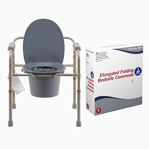 Dynarex Elongated Folding Bedside Commode is a 3 in 1 Portable Toilet with an Elongated Seat, Use Free Standing or with an Existing Toilet to Raise Height, Grey, 1 Elongated Folding Bedside Commode - size: Elongated