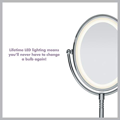 Conair Lighted Makeup Mirror, LED Vanity Mirror, 1X/7X Magnifying-Mirror, Double Sided, Battery Operated in Polished Chrome, 8.4 x 5.5 x 8 inches (Pack of 4) - size: 4.7"L x 8"W (Pack of 4), style: Battery Operated