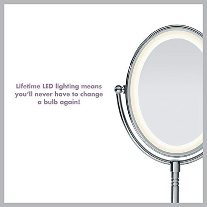 Conair Lighted Makeup Mirror, LED Vanity Mirror, 1X/7X Magnifying-Mirror, Double Sided, Battery Operated in Polished Chrome, 8.4 x 5.5 x 8 inches (Pack of 4) - size: 4.7"L x 8"W (Pack of 4), style: Battery Operated