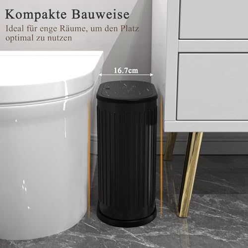 1.6 Gallon Trash Can with Lid, Small Bathroom Trash Can Wastebasket, Slim Garbage Can with Inner Bucket, Press Top Lid Garbage Container Bin for Kitchen, Home, Office, Bedroom, Living Room (Black) - color: Black