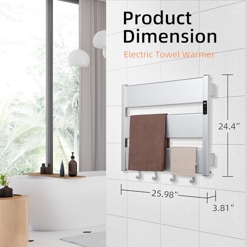 K&KALONZO Electric Heated Towel Rack, 2-Min Heat, Plug-in/Hardwired, H3-S | Wall Mounted, 10 Timers & 3 Heat Levels, 2H Rapid Dry, Anti-Scald, Aerospace Aluminum Towel Warmer for Bathroom, 4 Hooks, - color: Silver, size: 3-Bar