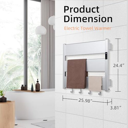 K&KALONZO Electric Heated Towel Rack, 2-Min Heat, Plug-in/Hardwired, H3-S | Wall Mounted, 10 Timers & 3 Heat Levels, 2H Rapid Dry, Anti-Scald, Aerospace Aluminum Towel Warmer for Bathroom, 4 Hooks, - color: Silver, size: 3-Bar