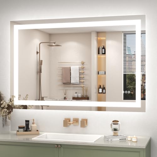 44x30 LED Lighted Bathroom Mirror for Vanity Wall | Front Light and Backlit, Anti-Fog, Memory, 3 Color, Tempered Glass, Dimmable, Rectangular, UL, Horizontal/ Vertical Mounted - color: Rectangular Led Bathroom Mirror, size: 44"L x 30"W