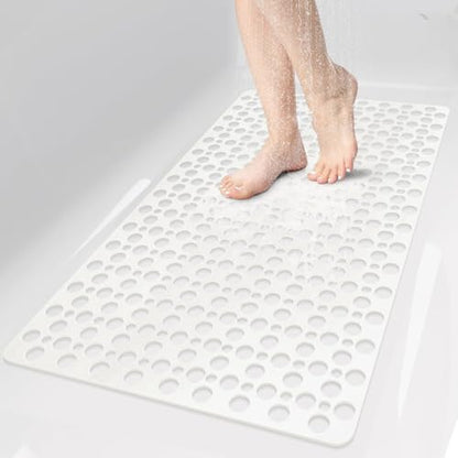 Bathtub Mat and Shower Mat Non Slip: 30 x 17 inch Soft TPE Bath Tub Mat with Suction Cups and Drain Holes, Anti Slip Shower Mats for Inside Shower, Machine Washable, Easy to Dry&Cut - color: White, size: 30" x 17" (Rectangular)