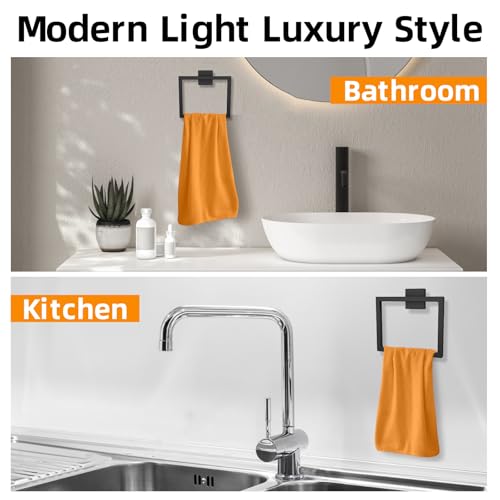 Matte Black Square Towel Ring 2Pack, SUS304 Stainless Steel Hand Towel Holder for Bathroom Kitchen, Modern Style Towel Hanger, Thicken Ring Towel Holder, Towel Rack Square Wall Mounted - size: 2Pack Square