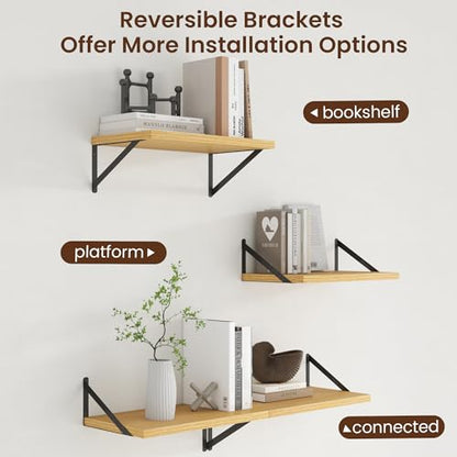Deep Floating Shelves - 20 Inch Floating Shelves Set of 2-12 Inch Deep Oak Wall Shelves for Living Room Bathroom Kitchen - color: Oak, size: 20W x 12D
