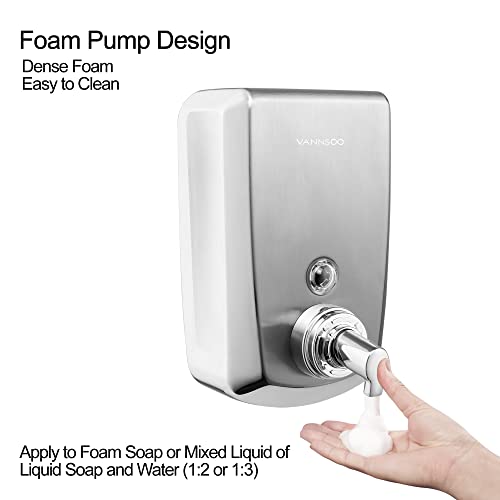 Commercial Wall Mount Stainless Steel Foam Soap Dispenser | 40 oz (1200ml) Industrial Refillable Foaming Hand Sanitizer Dispensers for Bathroom and Kitchen - size: 1200ml (H9)