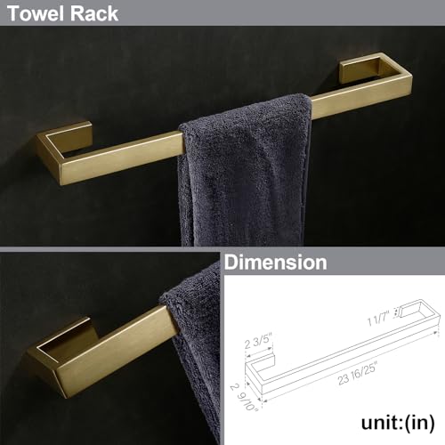 BAGNOLUX Brushed Gold Towel Bar, Bath Towel Holder 304 Stainless Steel, Towel Racks for Bathroom, Square Bathroom Accessories Set Towel Bar Set Heavy Duty, Brushed Brass - color: Brushed Light Yellow Gold-b