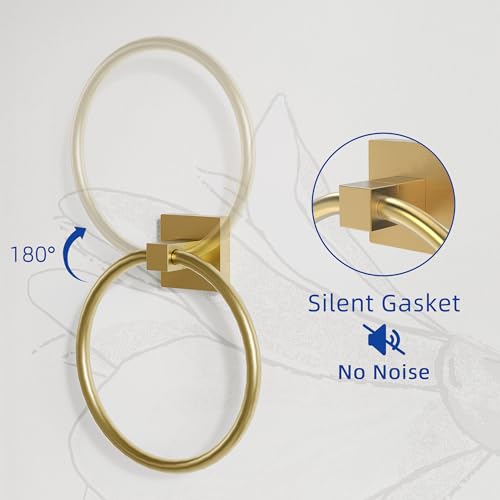 RUACQ 3 Pieces Bathroom Hardware Set, SUS 304 Stainless Steel Toilet Paper Holder, Towel Ring, 18-inch Towel Bar Set, Wall Mounted, Heavy Duty (Brushed Gold) - color: Brushed Gold, size: 3pcs