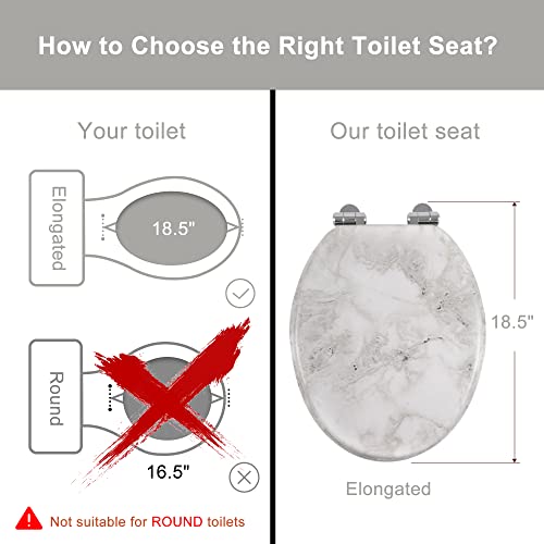 Angel Shield Marble Toilet Seat Durable Molded Wood with Quiet Close,Easy Clean Quick-Release Hinges (Elongated,Gray Marble) - color: Gray Marble-Elongated, size: Elongated-18.5”