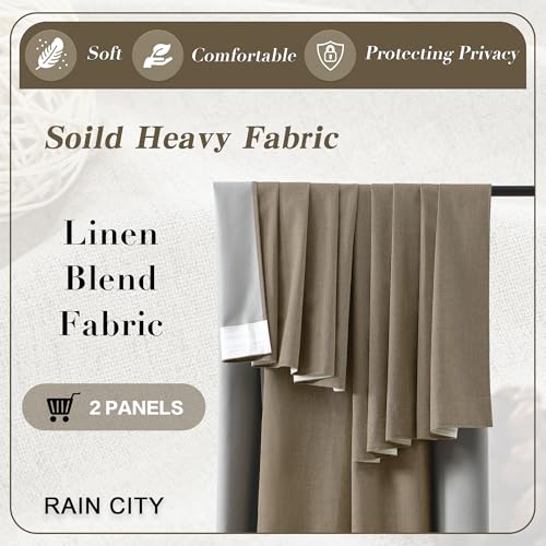 RAIN CITY Linen Brown Blackout Curtains 2 Panels Set,W50xL63 Linen Brown | Back Tab Rod Pocket Hidden Tab with Hooks,Energy Efficinet Linen Blend Drapes for Bedroom Modern Classic - color: Linen Brown, size: 50"W x 63"L (Pack of 2)
