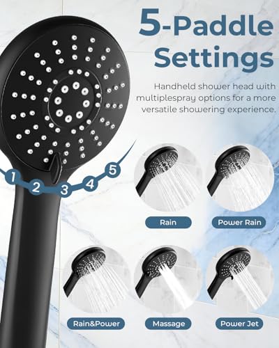 Shower Head with Handheld,High Pressure Black Slide Bar Shower Head | Regaderas Para Shower,11.8" Rectangular,Shower Head,Dual Shower Head,Bathroom Decor,Extension Arm,5 Spray Mode - color: C-Matte Black, style: Rectangular 12"