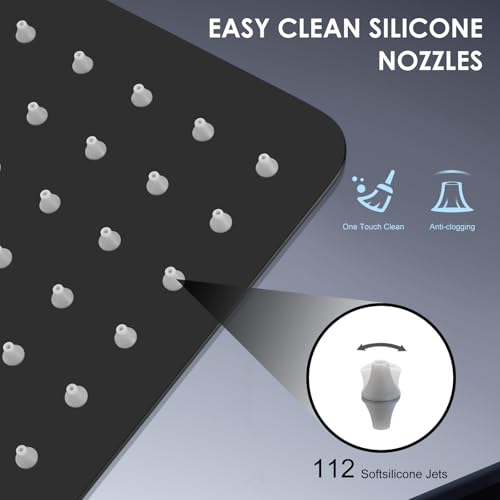 12x8 Inch Rectangle Rain Shower Head Black, All Metal Stainless Steel 304, Full Body Rainfall Shower with 112 Silicone Nozzles, Ceiling Rain Showerheads - color: B-Matte Black, size: 12 x 8 Inch Rectangle