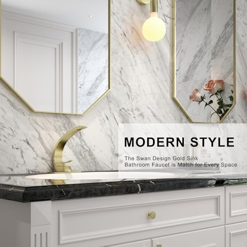 Bathroom Faucet Brushed Gold,Bathroom Sink Faucet for Sink 1 Hole or 3 Hole Mount Single Handle Basin Mixer with 6-inch 10-inch Deckplate - color: Brushed Gold, style: No Drain