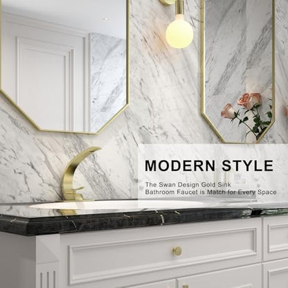 Brushed Gold Bathroom Faucet,Modern Single Hole Bathroom Sink Faucet,High Arc Brass Basin Mixer with 1 Hole or 3 Hole Mount 6-Inch 10-Inch Deckplate,Pop Up Overflow Drain Assembly Included - color: Brushed Gold, style: With Drain