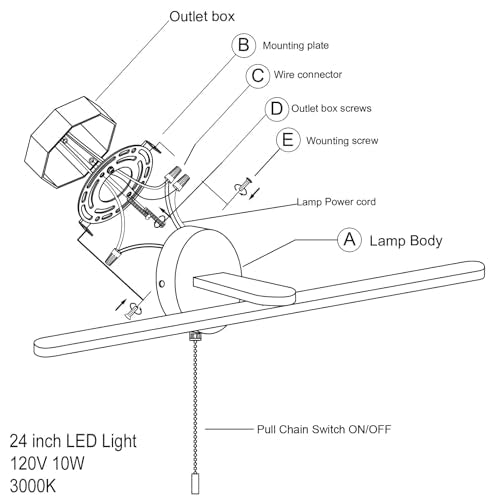 Vanity Light with On Off Switch,24 inch Brushed Aluminum LED Light Vanity Bar for Bathroom,Modern LED Wall Picture Lamps Sconces with Pull Chain Switch LED 3000-3500K (AM) - color: Brushed Aluminum