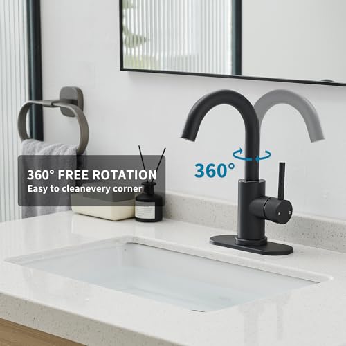Black Bathroom Faucet 1 Hole,Wet Bar Sink Faucet with Pop-Up Drain,Stainless Steel Single Handle Small Kitchen Faucet with 4 in Deck Plate,360°Swivel Faucet for Farmhouse Vanity Sink Lavatory and RV - color: Black, style: Rotatable