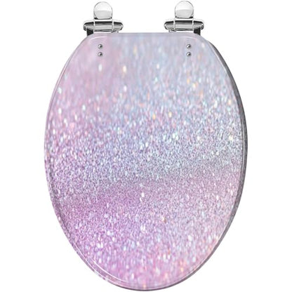 Elongated Toilet Seat Glitter Resin Toilet Seat Slow Quiet Close with Quick-Release Hinges Toilet Seat with Cover Easy to Clean Install - color: Multi5, size: 19.5"x14.5"