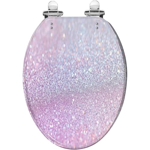 Elongated Toilet Seat Glitter Resin Toilet Seat Slow Quiet Close with Quick-Release Hinges Toilet Seat with Cover Easy to Clean Install - color: Multi5, size: 19.5"x14.5"