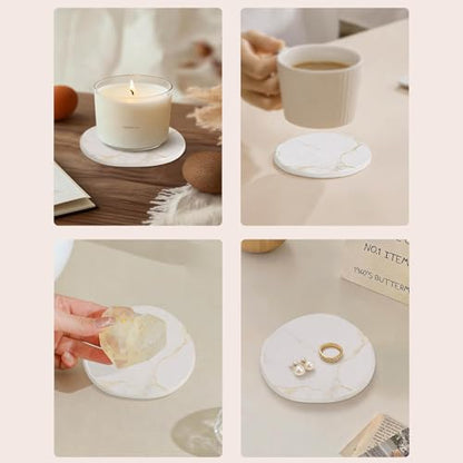 Diatomaceous Earth Coasters Set of 4，Super Absorbent Quick-Dry Heat-Resistant Drink and coffee Coasters, Modern Stone Irregular Design for Kitchen Counter and Coffee Table (White Coaster) - color: White Coaster