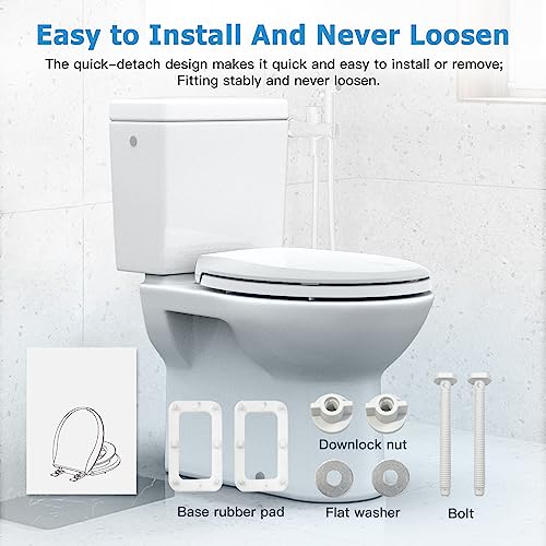 Toilet Seat with Easy Clean & Change Hinges, Quiet-Close Lid, Contoured Seat, Quick-Attach Hardware, White, 18.6"L x 14.2"W - color: Blue, size: 18.6"L x 14.2"W