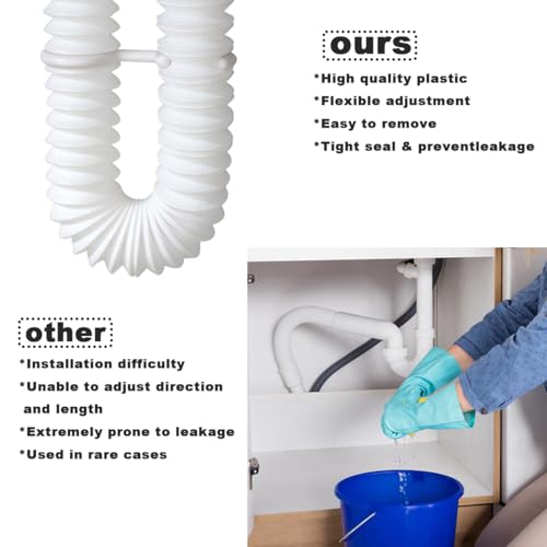White Flexible Expandable Bathroom P Trap, 1 1/4 to 1 1/2 Sink Drain Adapter Included, Wash Basin Rubber Tips Sink Drain Pipe, Universal Extension Tube for Kitchen Bathroom Sink Sewer Drain - color: White
