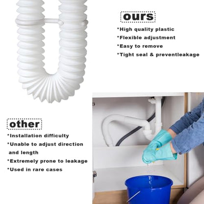 White Flexible Expandable Bathroom P Trap, 1 1/4 to 1 1/2 Sink Drain Adapter Included, Wash Basin Rubber Tips Sink Drain Pipe, Universal Extension Tube for Kitchen Bathroom Sink Sewer Drain - color: White