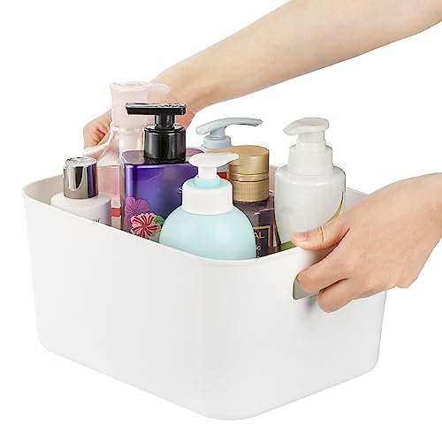 Peohud 5 Pack White Plastic Storage Bins, Pantry Organization and Storage Baskets with Handles, Open Plastic Storage Container for Home, Kitchen, Office, Shelves, Cabinet, Under Sink Organizer