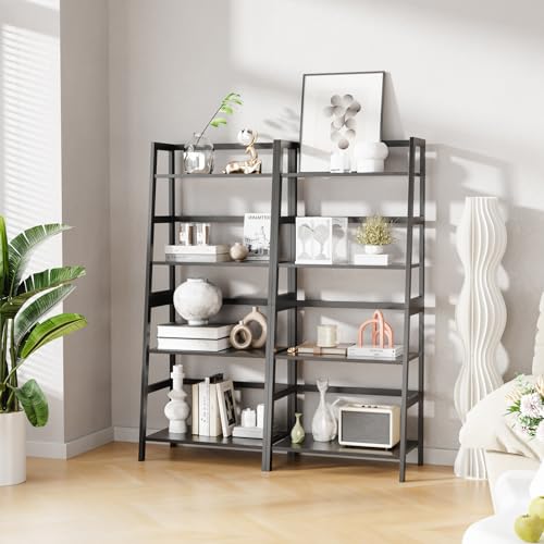 HITNET Ladder Shelf Black, 4-Tier Bookshelf, Freestanding Bathroom Storage Rack with Bamboo Frame, Plant Display Stand for Living Room, Kitchen, Home Office - color: Black