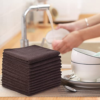 Microfiber Dish Cloth Kitchen Cleaning Cloth 12x12In 12 Pack Brown | Absorbent, No Streak, Dish Rags, Lens, Cloths - color: Dark Brown