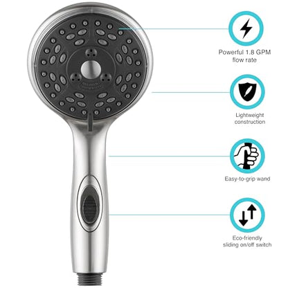 Dura Faucet DF-SA432K-SN RV Handheld Shower Wand Hose Kit (Satin Nickel) | Eco on/off switch pauses flow to save water in tight showers. Fits standard RV shower hoses. Brushed Satin Nickel. - color: Brushed Satin Nickel, size: Wand & Hose Kit