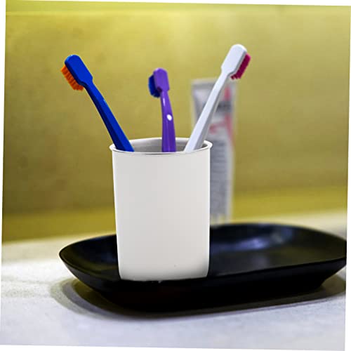 Stainless Steel Toothbrush Storage Cup with Dual Layer Design Multi-Functional Mouthwash Gargling Cup for Boy Girl Capacity Space-Saving Bathroom Organizer - color: White