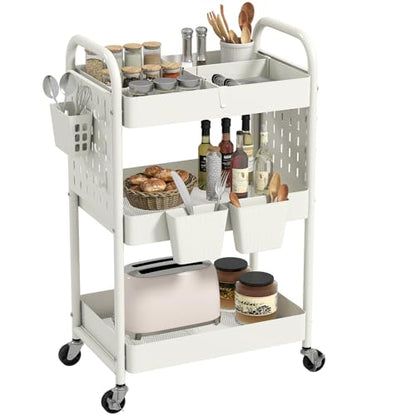 Craft Cart, Black Rolling Cart with Retractable Dividers & DIY Pegboards for Kitchen, Bedroom, Laundry - color: White