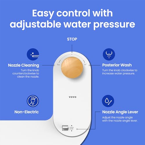 VOVO Basic 9, Real Bamboo Handle, Wash feature, Self-cleaning nozzle, Non-electric Bidet Attachment for Toilet Seat, Adjustable Water Pressure