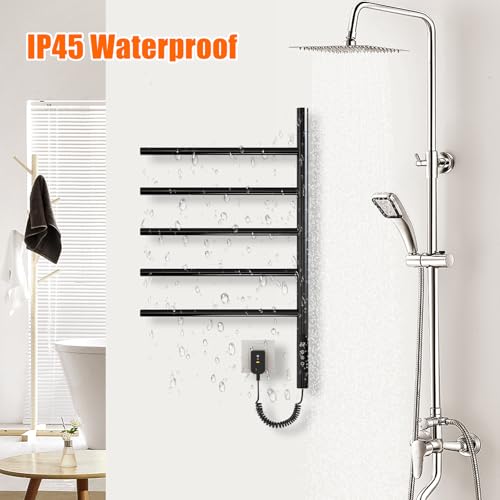Heated Towel Racks for Bathroom, 180° Swivel Electric Towel Warmer Rack with Touch Panel, Multi-Level Timer & Temperature Adjustments, Wall Mounted 5 Bars Hot Towel Rack (Black-01) - color: Black, size: G63