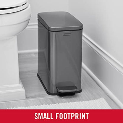 Rubbermaid Stainless Steel Slim Step-On Trash Can, 2.6-Gallon, Charcoal, Wastebasket with Lid for Home/Bathroom/Kitchen - style: Slim Step-On
