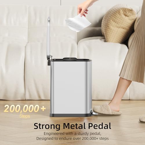 KSSKSS 2.6 Gallon/10L Slim Stainless Steel Bathroom Trash Can with Soft Close Lid, for Narrow Spaces,Bathroom, Bedroom (Silver) - color: Silver