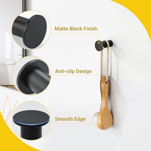 SAYAYO Black Towel Hooks for Bathrooms, Heavy Duty Wall Hooks for Hanging | Modern Coat Hook, SUS 304 Stainless Steel Robe Hook, 4 PCS - color: Black