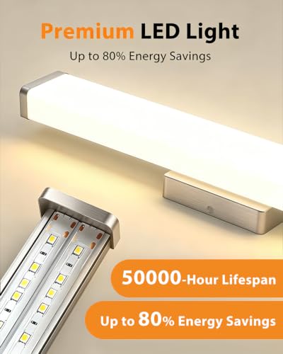 24" LED Square Vanity Light, 14W 4000K Dimmable, Brushed Nickel | Wall Bar Light, Rust & Moisture Resistant, Natural White light, Energy-saving, moisture-proof, Dresser Bathroom over Mirror - color: Brushed Nickel, size: 24inch 4000K Dimmable