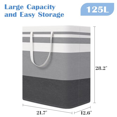 BlissTotes 3-Pack Laundry Basket, Collapsible Laundry Hamper, Grey, 125L | Laundry Clothes Hamper, Hampers for Bedroom, Freestanding Hamper with Handles, Clothes Laundry Basket - color: Grey, size: 125L