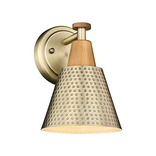 FEMILA 1-Light Vintage Wall Sconces, Antique Brass Industrial Sconces Wall Lighting, Single Bathroom Vanity Light Fixtures Wall Mount Lamp, Hammered Metal Shade,4FG59B BG - color: Gold, size: 6"