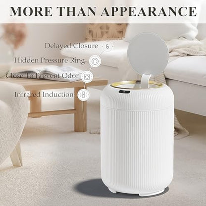Automatic Motion Sensor Bathroom Trash Can with Lid,White and Gold | 3 Gallon Touchless Trash Bin,Auto Plastic Electric Garbage Cans Small White waste basket for Office, rv, Bedroom, Living Room - color: White