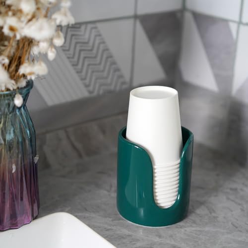 Ceramic Bathroom Cup Dispenser, 3 oz 4 oz Disposable Cups Holder, Small Mouthwash Cup Dispenser (Green) - color: Green