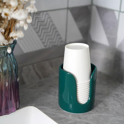 Ceramic Bathroom Cup Dispenser, 3 oz 4 oz Disposable Cups Holder, Small Mouthwash Cup Dispenser (Green) - color: Green